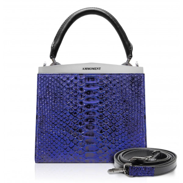 Ammoment - Jena Handbag Small in Python - NYX Blue - Luxury High Quality Leather Bag