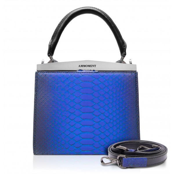 Ammoment - Jena Handbag Small in Pitone - Petale Blu - Borsa in Pelle di Alta Qualità Luxury