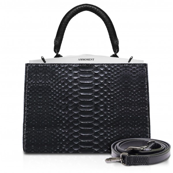 Ammoment - Jena Handbag Large in Python - Black - Luxury High Quality Leather Bag