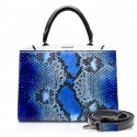 Ammoment - Jena Handbag Large in Pitone - Alien Blu - Borsa in Pelle di Alta Qualità Luxury
