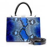Ammoment - Jena Handbag Large in Pitone - Alien Blu - Borsa in Pelle di Alta Qualità Luxury