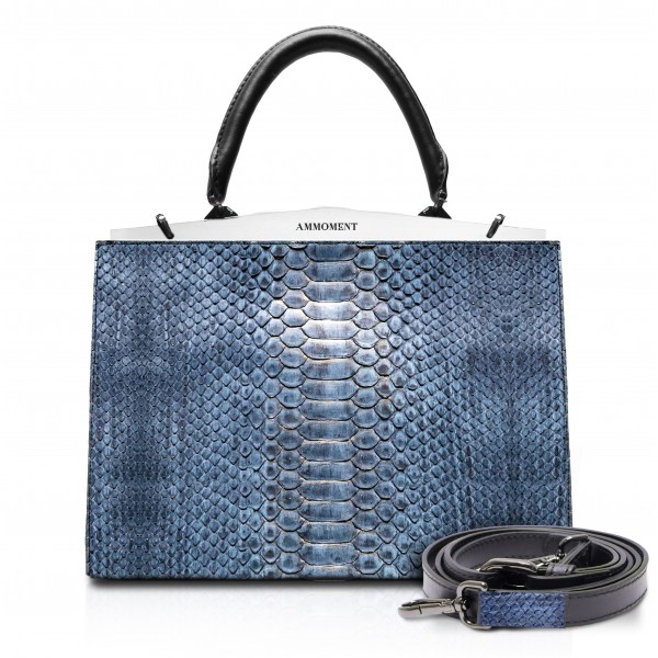 Ammoment - Jena Handbag Large in Pitone - Moxi Nero - Borsa in Pelle di Alta Qualità Luxury