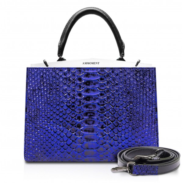 Ammoment - Jena Handbag Large in Python - NYX Blue - Luxury High Quality Leather Bag