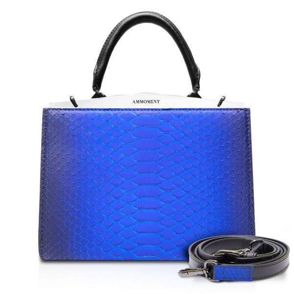 Ammoment - Jena Handbag Large in Python - Petale Blue - Luxury High Quality Leather Bag