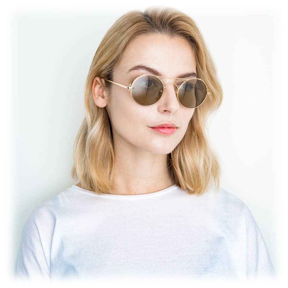 Luis Oval Sunglasses in Light Gold and Brown by LINDA FARROW