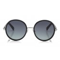 Jimmy Choo - Andie - Black Acetate Round Framed Sunglasses with Silver Lurex Detailing - Sunglasses - Jimmy Choo Eyewear