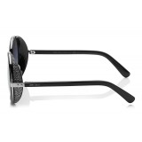 Jimmy Choo - Andie - Black Acetate Round Framed Sunglasses with Silver Lurex Detailing - Sunglasses - Jimmy Choo Eyewear