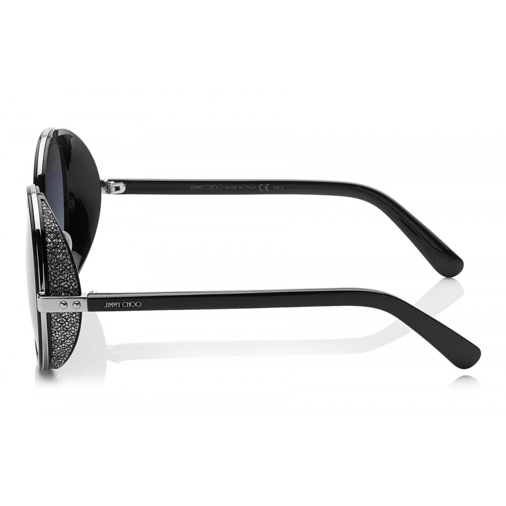 Jimmy Choo - Andie - Black Acetate Round Framed Sunglasses with Silver ...