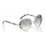 Jimmy Choo - Andie - Light Grey Havana Round Framed Sunglasses with Crystal Glitter Detailing - Sunglasses - Jimmy Choo Eyewear