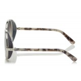 Jimmy Choo - Andie - Light Grey Havana Round Framed Sunglasses with Crystal Glitter Detailing - Sunglasses - Jimmy Choo Eyewear