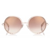 Jimmy Choo - Andie - Shaded Mirror Gold Round Sunglasses with Gold Silver Crystal Fabric - Sunglasses - Jimmy Choo Eyewear