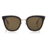 Jimmy Choo - Lizzy - Black and Gold Cat-Eye Sunglasses with Crystal Detailing - Sunglasses - Jimmy Choo Eyewear