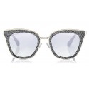 Jimmy Choo - Lizzy - Grey and Silver Cat-Eye Sunglasses with Crystal Detailing - Sunglasses - Jimmy Choo Eyewear