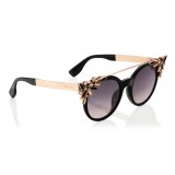 Jimmy Choo - Vivy - Black and Gold Round Framed Sunglasses with Detachable Jewel Clip On - Sunglasses - Jimmy Choo Eyewear