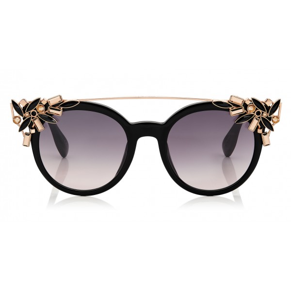 Jimmy Choo   Vivy   Black and Gold Round Framed Sunglasses