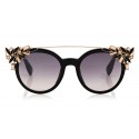 Jimmy Choo - Vivy - Black and Gold Round Framed Sunglasses with Detachable Jewel Clip On - Sunglasses - Jimmy Choo Eyewear