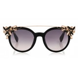 Jimmy Choo - Vivy - Black and Gold Round Framed Sunglasses with Detachable Jewel Clip On - Sunglasses - Jimmy Choo Eyewear