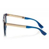Jimmy Choo - Vivy - Blue and Gold Round Framed Sunglasses with Detachable Jewel Clip On - Sunglasses - Jimmy Choo Eyewear