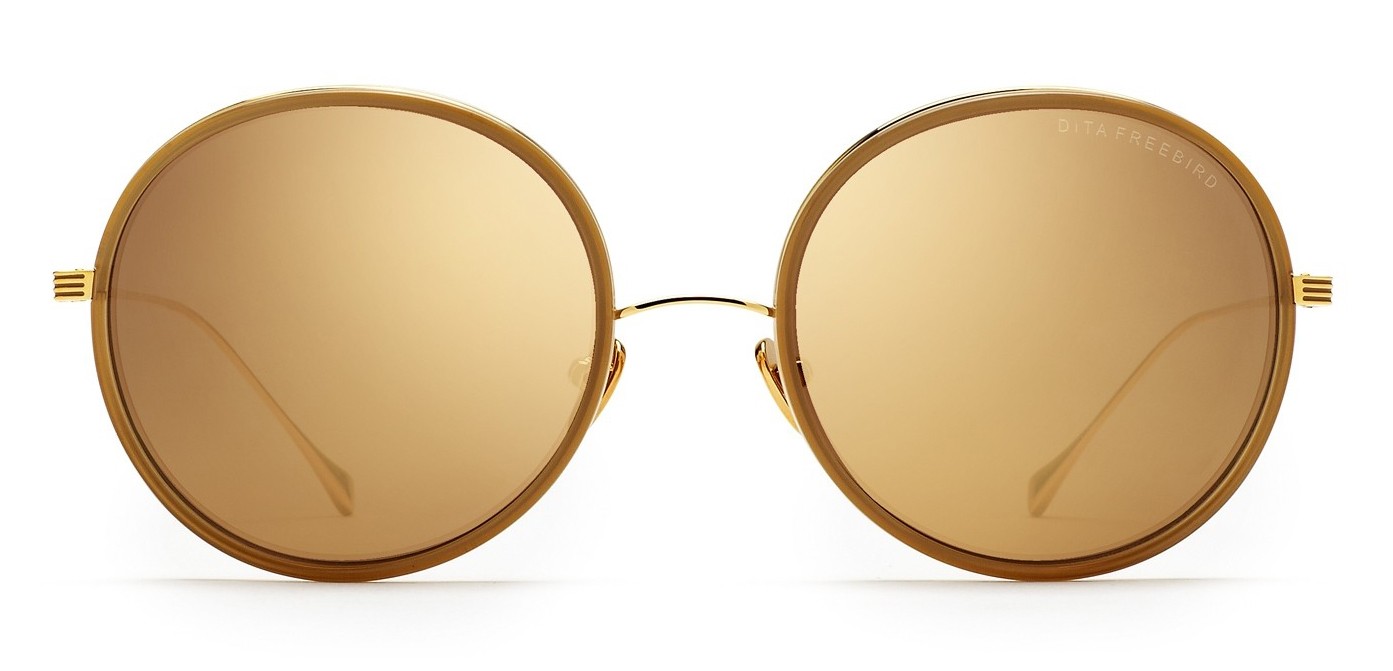 DITA FREEBIRD 21012 A Black Gold 18K Grey Lens Round Women Sunglasses Authentic 