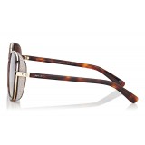 Jimmy Choo - Elva - Black and Gold Metal Oversized Sunglasses with Crystal Fabric Detailing - Sunglasses - Jimmy Choo Eyewear