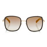 Jimmy Choo - Elva - Black and Rose Gold Oversized Sunglasses with Leopard Leather Detailing - Sunglasses - Jimmy Choo Eyewear