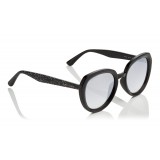Jimmy Choo - Mace - Black Rounded Acetate Sunglasses with Glitter Detailing - Sunglasses - Jimmy Choo Eyewear