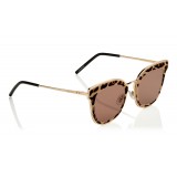 Jimmy Choo - Nile - Rose Gold Metal Cat-Eye Sunglasses with Leopard Leather Detailing - Sunglasses - Jimmy Choo Eyewear
