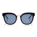 Jimmy Choo - Nile - Rose Gold Metal Cat-Eye Sunglasses with Blue Leather Detailing - Sunglasses - Jimmy Choo Eyewear