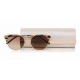 Jimmy Choo - Lue - Rose Gold Metal Cat-Eye Sunglasses with Leopard Cavallino Leather Detailing - Sunglasses - Jimmy Choo Eyewear