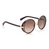 Jimmy Choo - Andie - Plum Acetate Round Framed Sunglasses with Lurex Detailing - Sunglasses - Jimmy Choo Eyewear