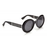 Jimmy Choo - Wendy - Black Round Framed Sunglasses with Lurex Detailing - Sunglasses - Jimmy Choo Eyewear
