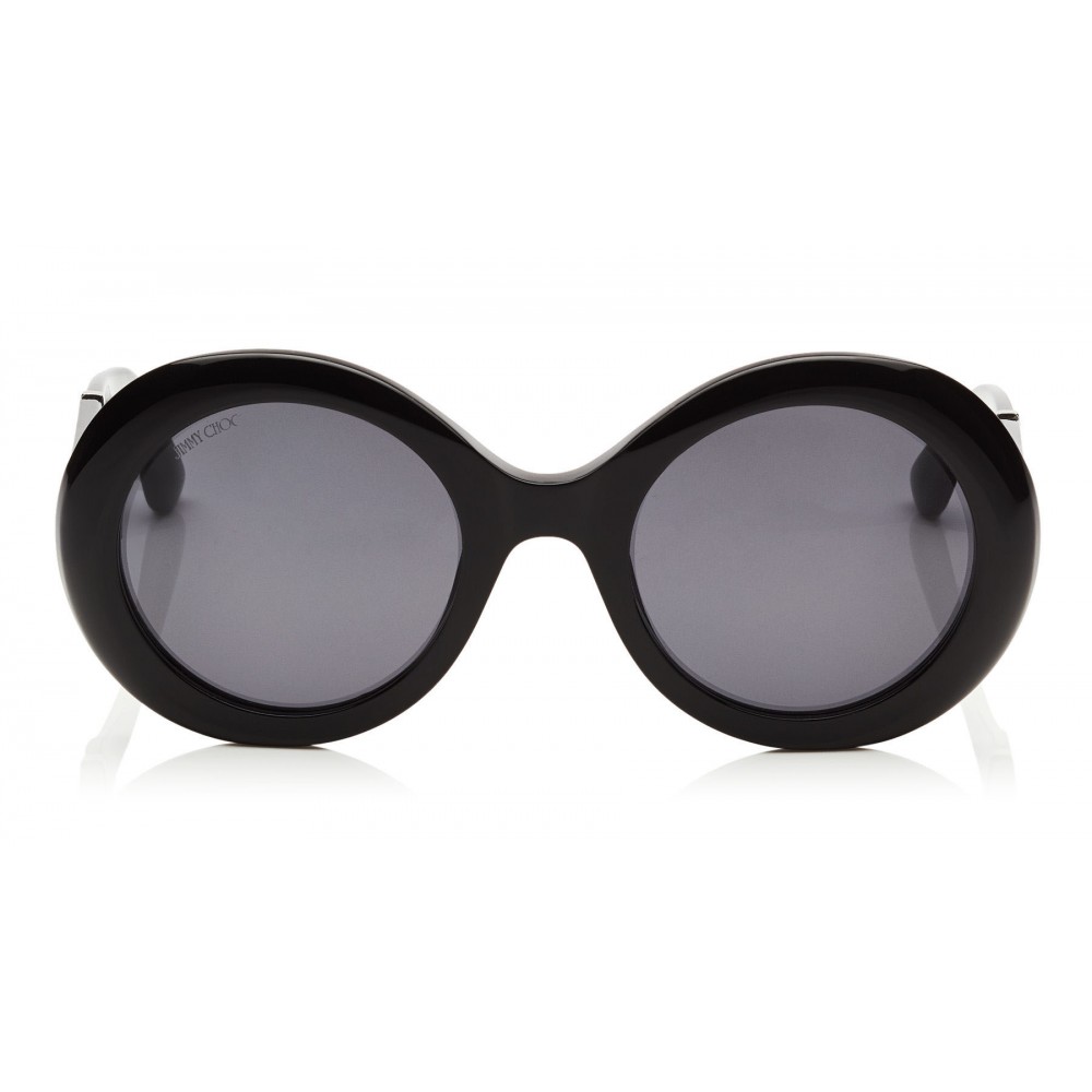 Jimmy Choo - Wendy - Black Round Framed Sunglasses with Lurex Detailing ...