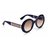 Jimmy Choo - Wendy - Blue Round Framed Sunglasses with Lurex Detailing - Sunglasses - Jimmy Choo Eyewear