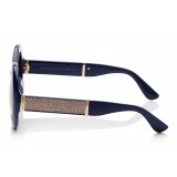 Jimmy Choo - Wendy - Blue Round Framed Sunglasses with Lurex Detailing - Sunglasses - Jimmy Choo Eyewear