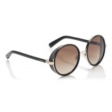 Jimmy Choo - Andie - Occhiali da Sole Rotondi in Oro Rosa e Nero con Dettagli in Tessuto Oro e Argento - Jimmy Choo Eyewear