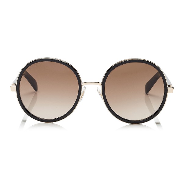Jimmy Choo - Andie - Rose Gold and Black Round Sunglasses with Gold and Silver Fabric Detailing - Jimmy Choo Eyewear