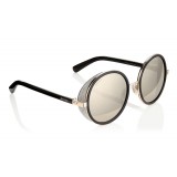 Jimmy Choo - Andie - Occhiali da Sole Rotondi in Oro Rosa e Nero con Dettagli in Tessuto Argento - Jimmy Choo Eyewear