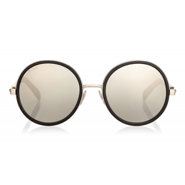 Jimmy Choo - Andie - Rose Gold and Black Round Sunglasses with Silver Fabric Detailing - Jimmy Choo Eyewear
