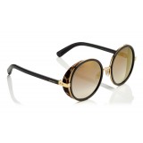 Jimmy Choo - Andie - Black Acetate Round Framed Sunglasses with Leapard Cavallino Leather Detailing - Jimmy Choo Eyewear