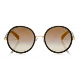 Jimmy Choo - Andie - Occhiali da Sole Rotondi in Acetato Nero con Dettagli in Pelle di Cavallino Leopardato - Jimmy Choo Eyewear