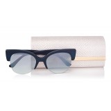 Jimmy Choo - Priya - Occhiali da Sole Ovali in Acetato Blu Scuro con Dettagli Glitterati - Occhiali da Sole - Jimmy Choo Eyewear