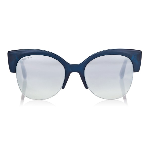 Jimmy Choo - Pryia - Dark Blue Acetate Oval Frame Sunglasses with Glitter Detailing - Sunglasses - Jimmy Choo Eyewear