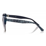 Jimmy Choo - Priya - Occhiali da Sole Ovali in Acetato Blu Scuro con Dettagli Glitterati - Occhiali da Sole - Jimmy Choo Eyewear