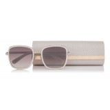 Jimmy Choo - Elva - Occhiali da Sole Oversize in Metallo Avorio con Dettagli in Pelle Argento - Jimmy Choo Eyewear