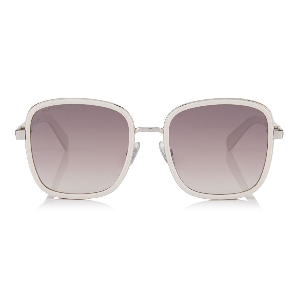 Jimmy Choo - Elva - Ivory Metal Oversized Sunglasses with Nude Shimmer Suede Detailing - Jimmy Choo Eyewear