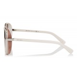 Jimmy Choo - Elva - Occhiali da Sole Oversize in Metallo Avorio con Dettagli in Pelle Argento - Jimmy Choo Eyewear