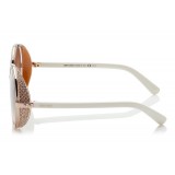 Jimmy Choo - Andie - Occhiali da Sole Rotondi in Acetato Bianco con Dettagli in Lurex Oro - Jimmy Choo Eyewear