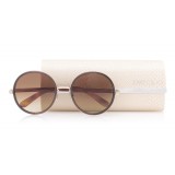 Jimmy Choo - Andie - Havana Brown Acetate Round Framed Sunglasses with Gold Silver Crystal Fabric Detailing - Jimmy Choo Eyewear