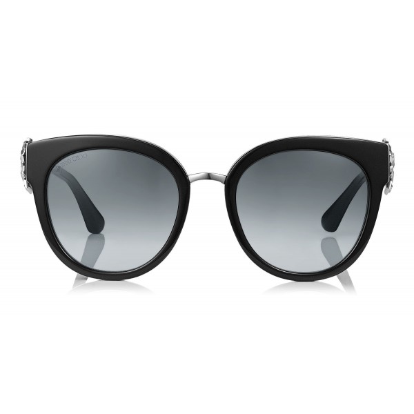 Jimmy Choo - Jade - Black and Palladium Oversized Sunglasses with Clip On Earrings - Sunglasses - Jimmy Choo Eyewear