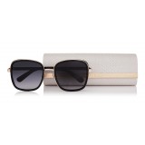 Jimmy Choo - Elva - Occhiali da Sole Oversize in Oro Nero e Rame con Dettagli in Pelle Scamosciata Lucida - Jimmy Choo Eyewear